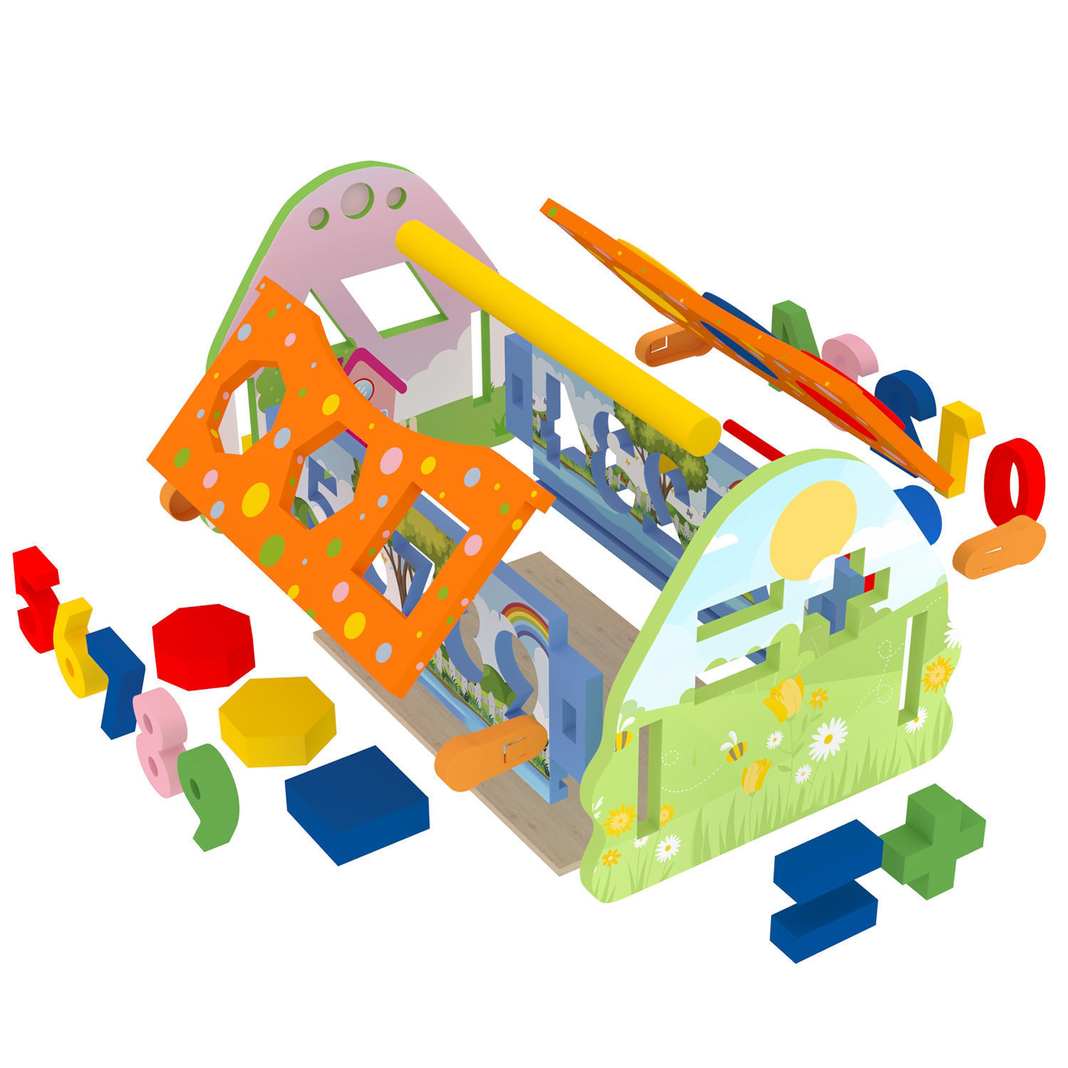 Educational wooden toy collapsible house sorter Low-poly 3D model_6