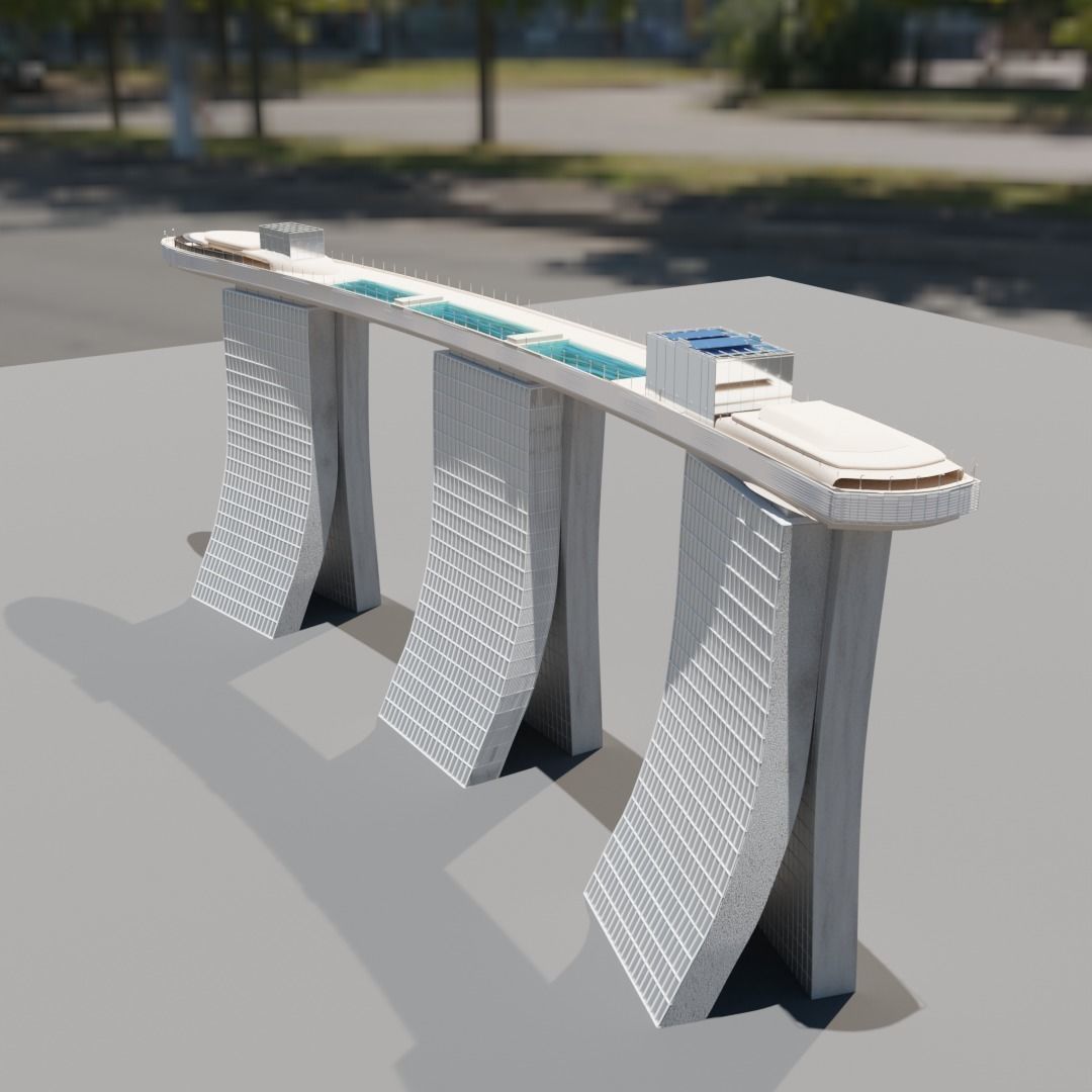 Marina bay sands blender 3d model Low-poly 3D model_2