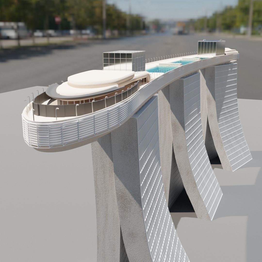 Marina bay sands blender 3d model Low-poly 3D model_3