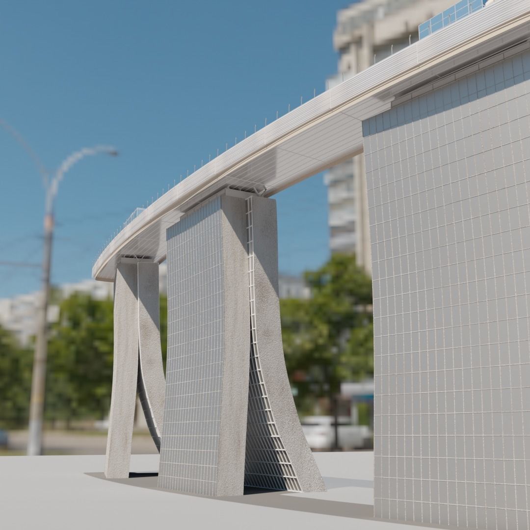 Marina bay sands blender 3d model Low-poly 3D model_4