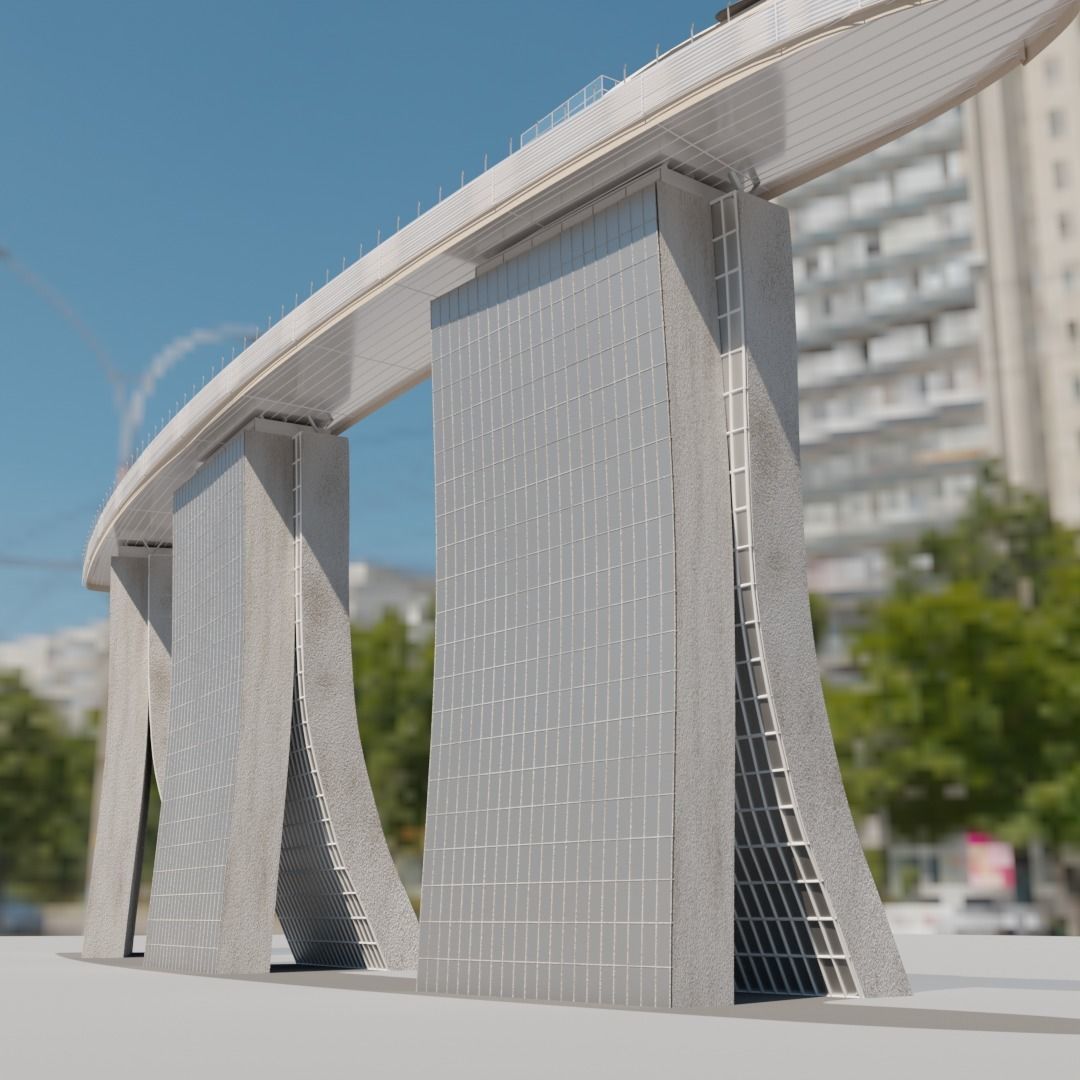 Marina bay sands blender 3d model Low-poly 3D model_1