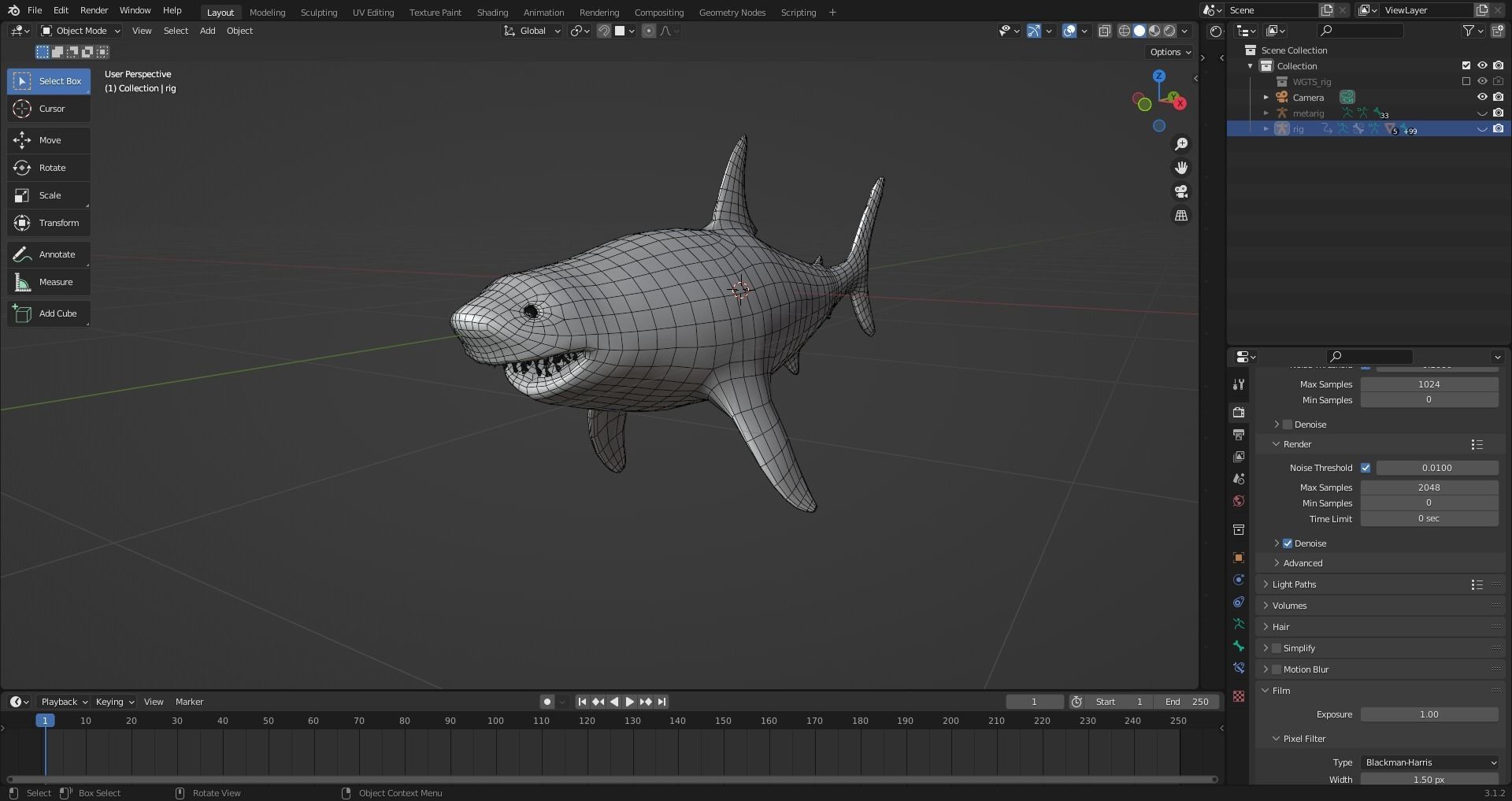 Great White Shark NO Rigged in Blender Low-poly 3D model_9