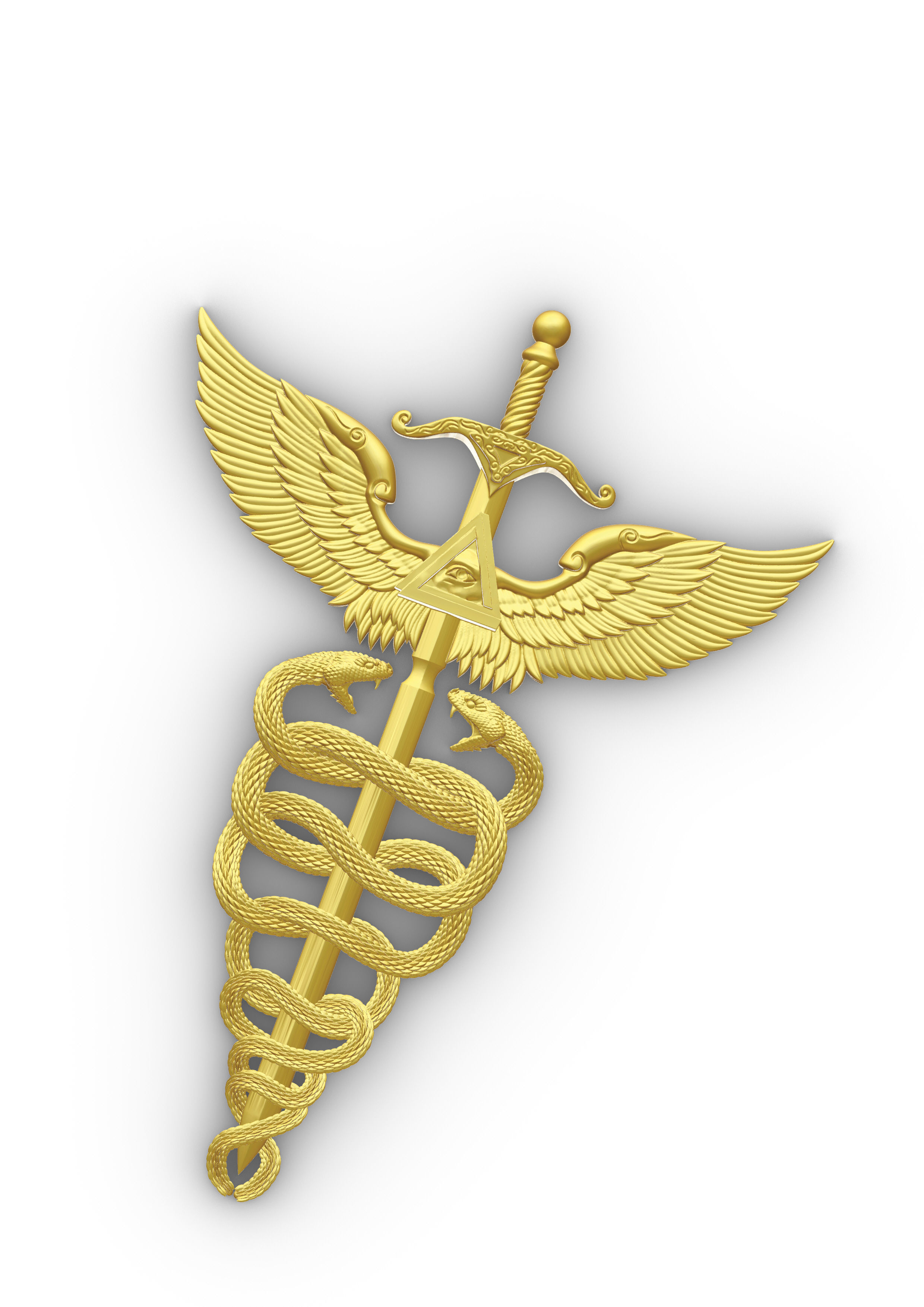 CADUCEUS gold medical symbol 3D print model_2