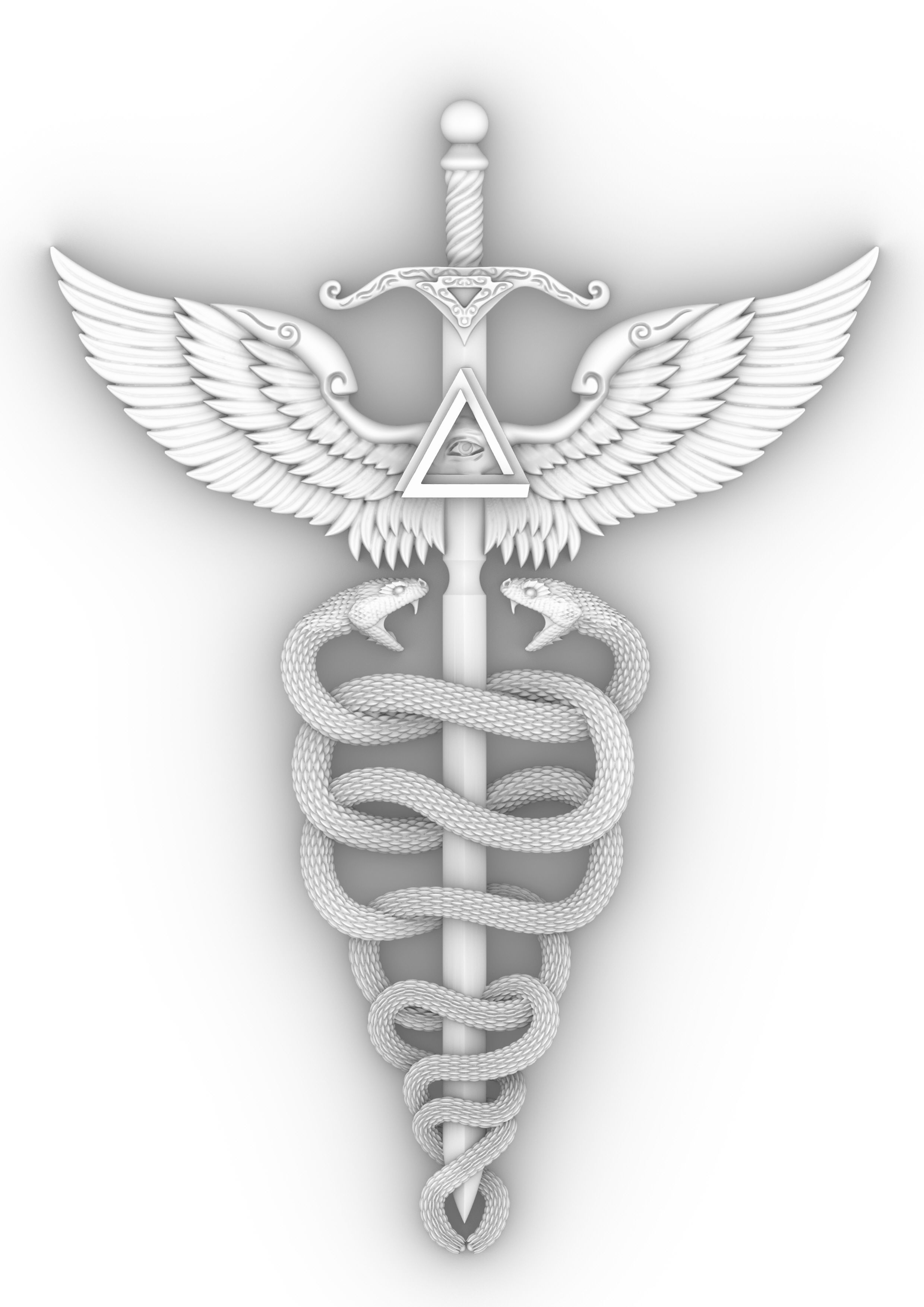 CADUCEUS gold medical symbol 3D print model_1