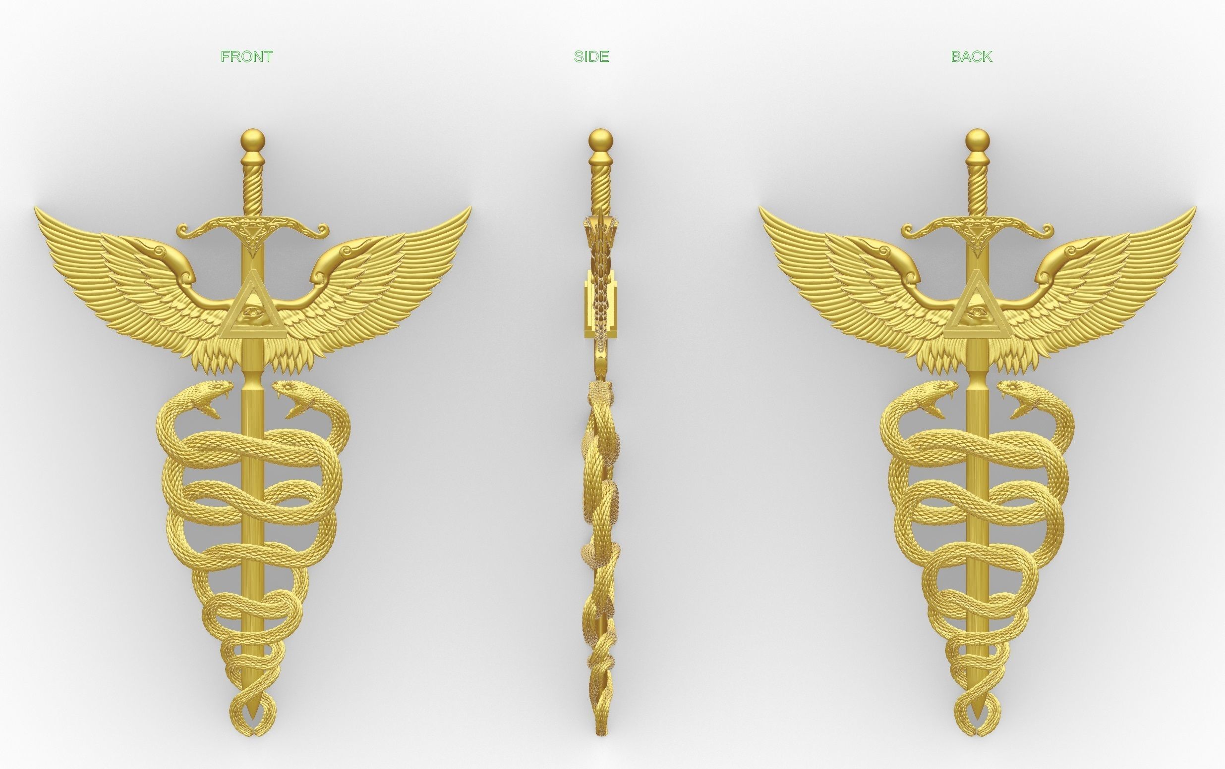 CADUCEUS gold medical symbol 3D print model_4