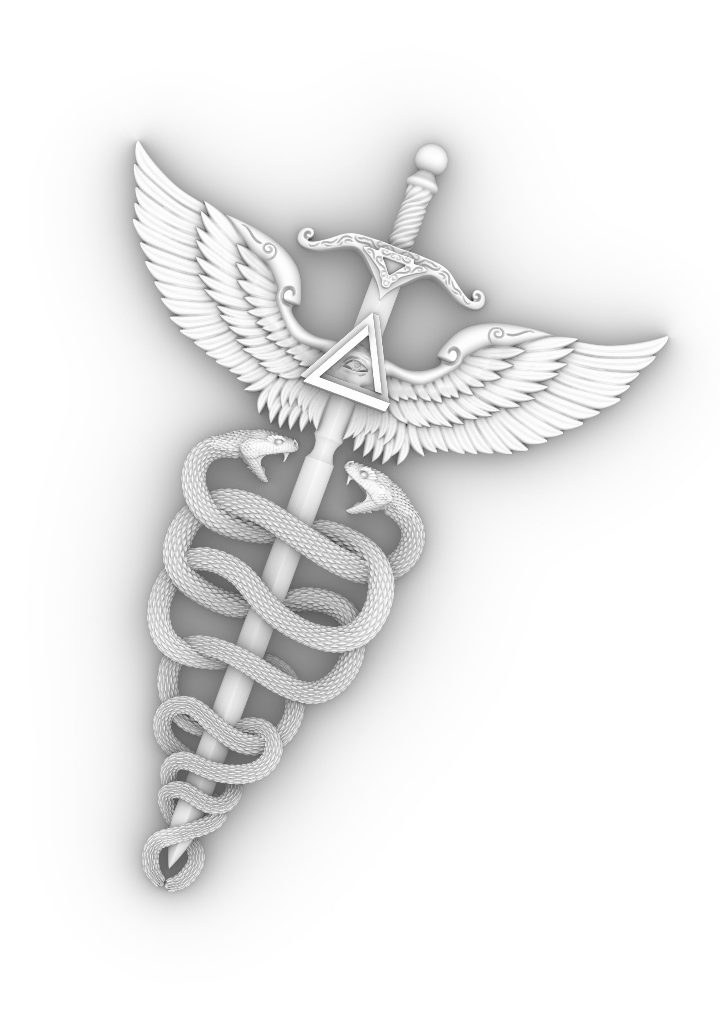 CADUCEUS gold medical symbol 3D print model_3