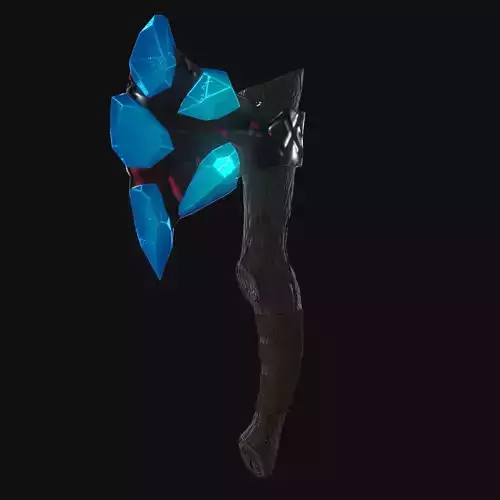 Axe with crystals PBR Low-poly 3D model