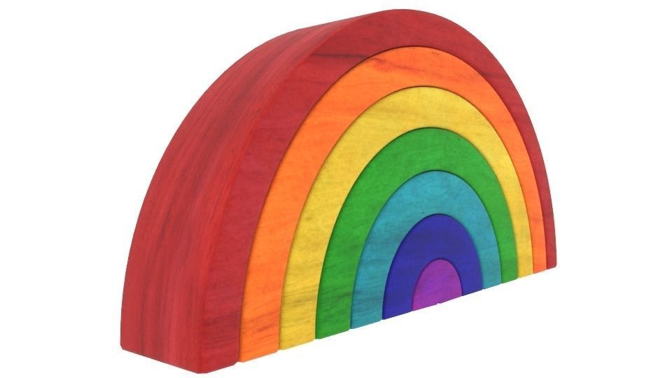 Rainbow stacker baby toy with bright stained wood texture 3D model_1