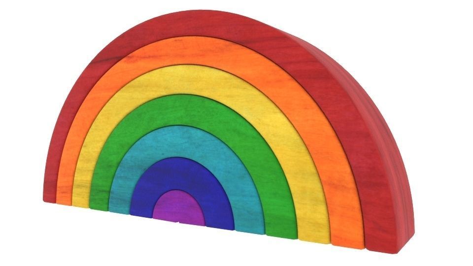 Rainbow stacker baby toy with bright stained wood texture 3D model_2