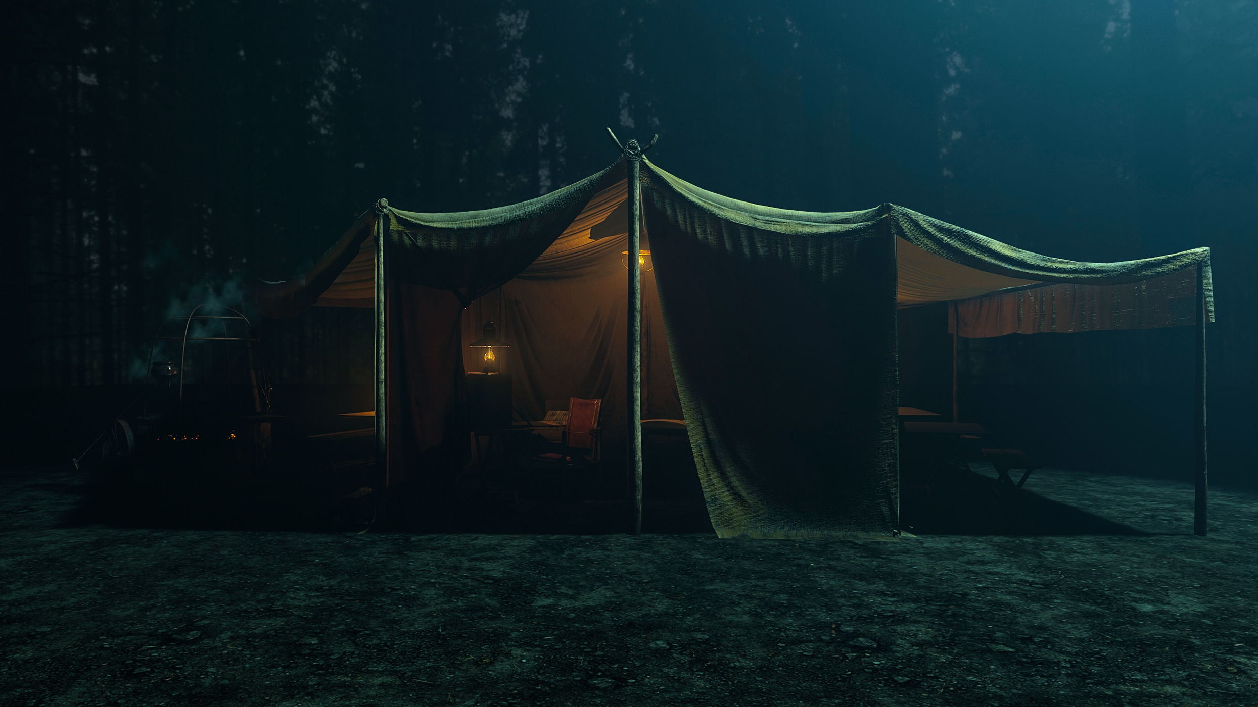 Camping tent with props Low-poly 3D model_5