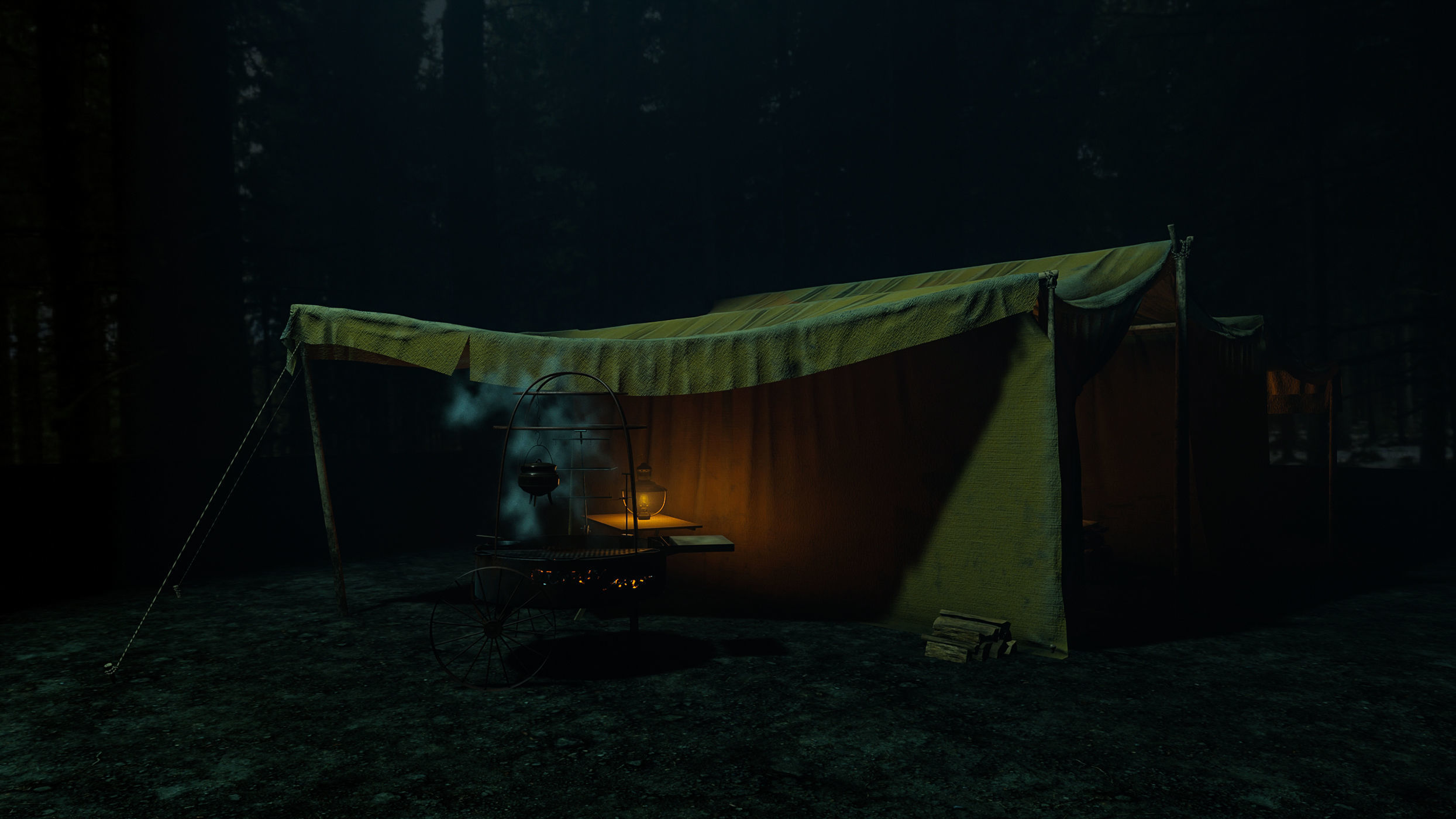 Camping tent with props Low-poly 3D model_8