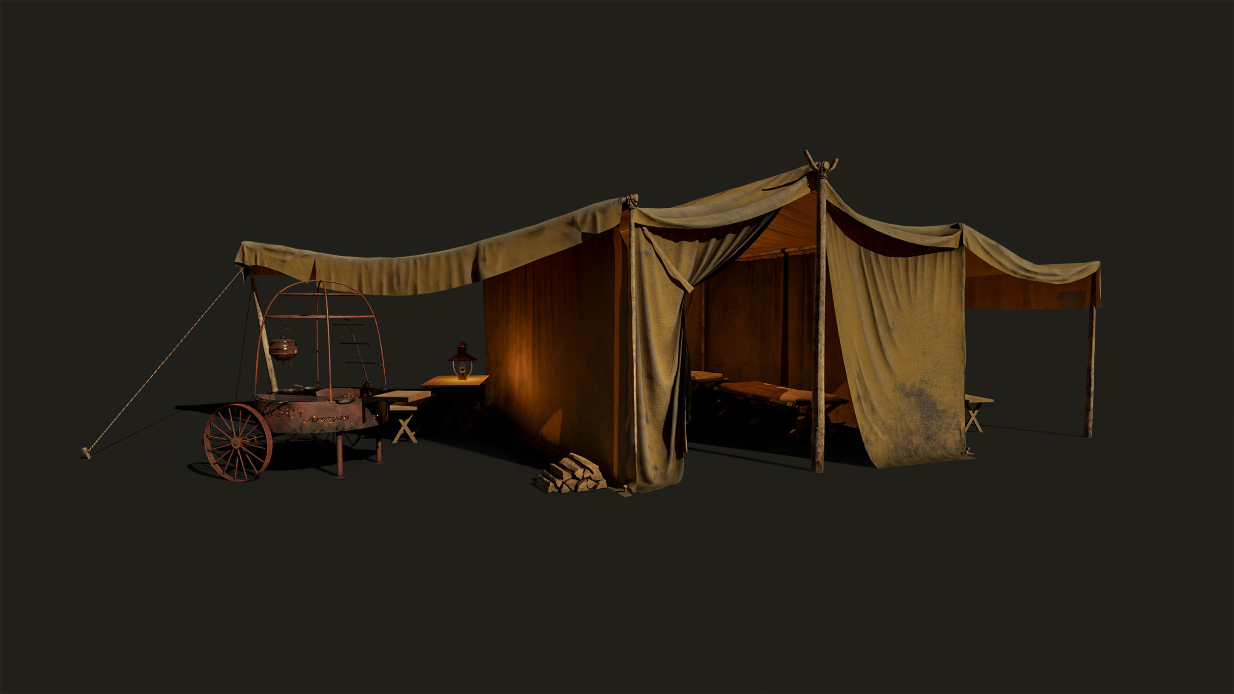 Camping tent with props Low-poly 3D model_3