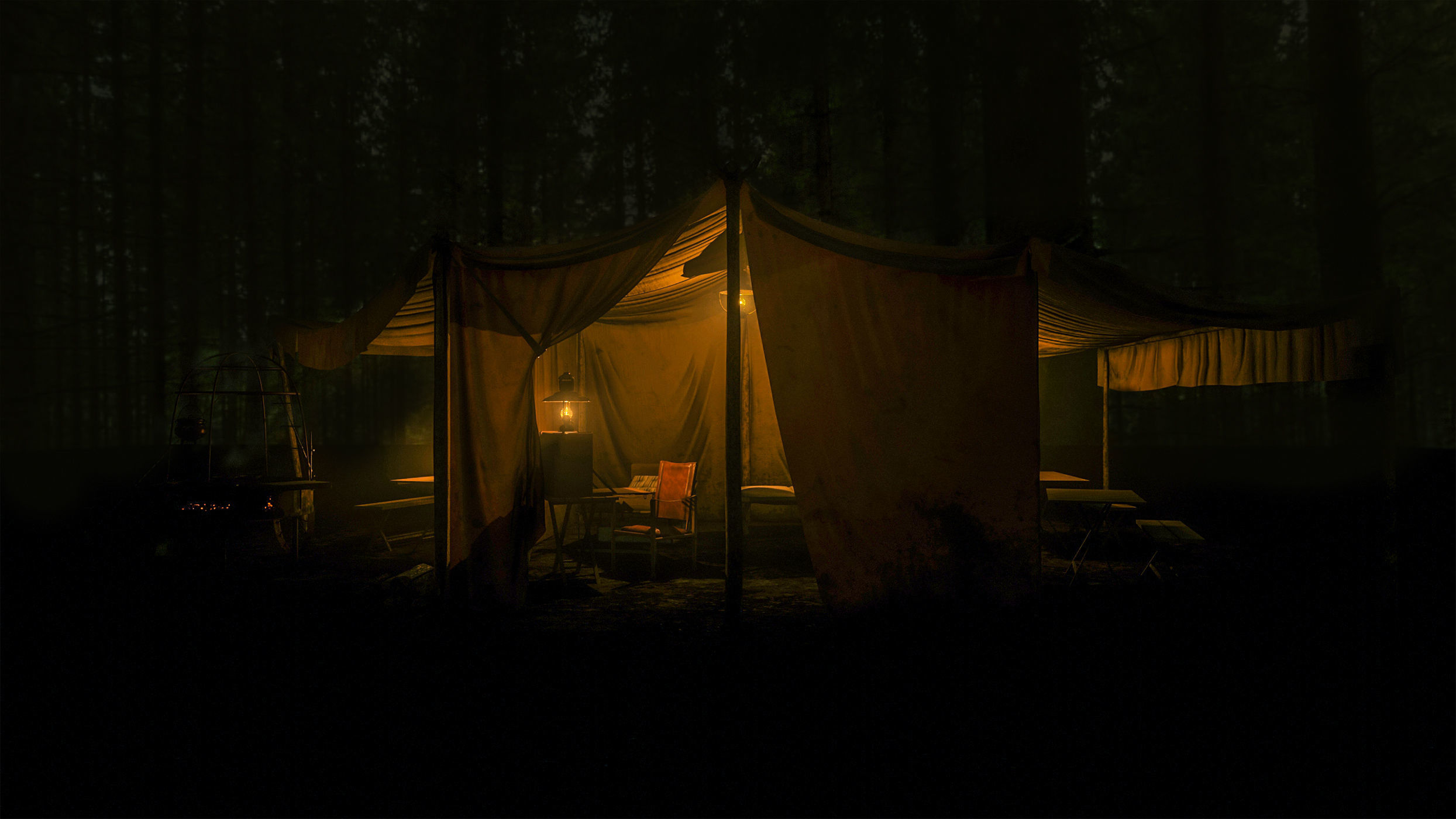 Camping tent with props Low-poly 3D model_10