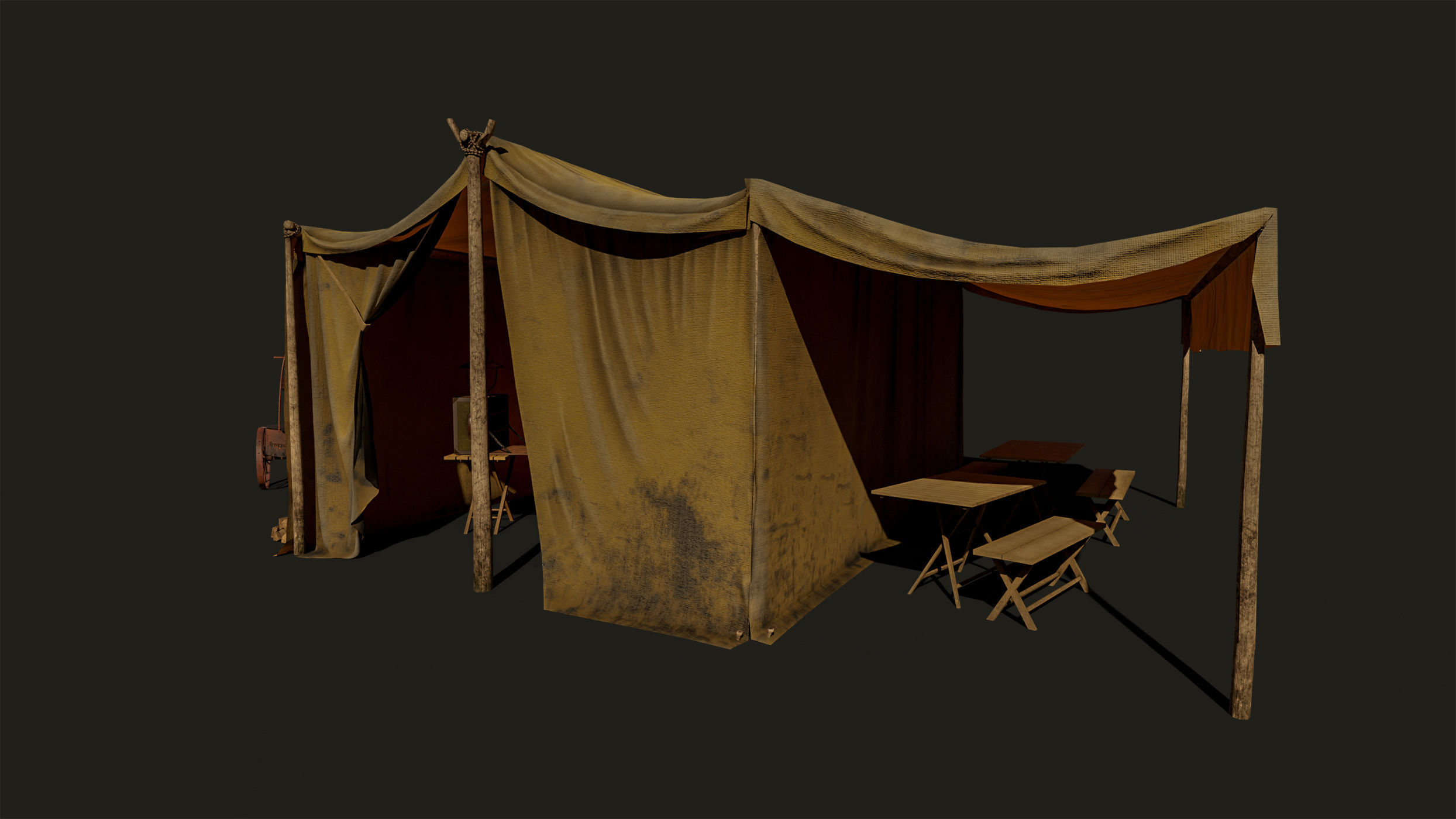 Camping tent with props Low-poly 3D model_4
