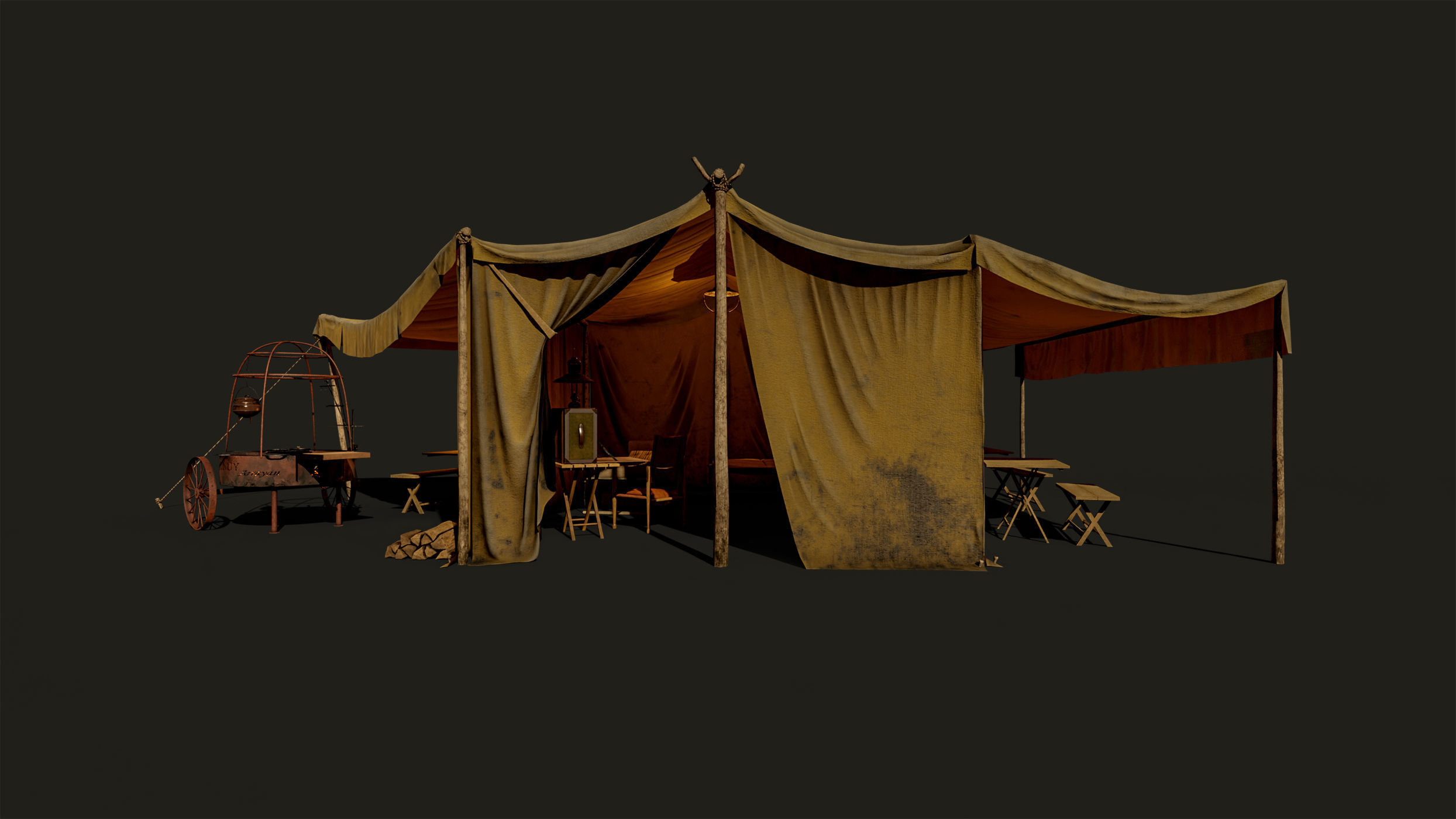 Camping tent with props Low-poly 3D model_2