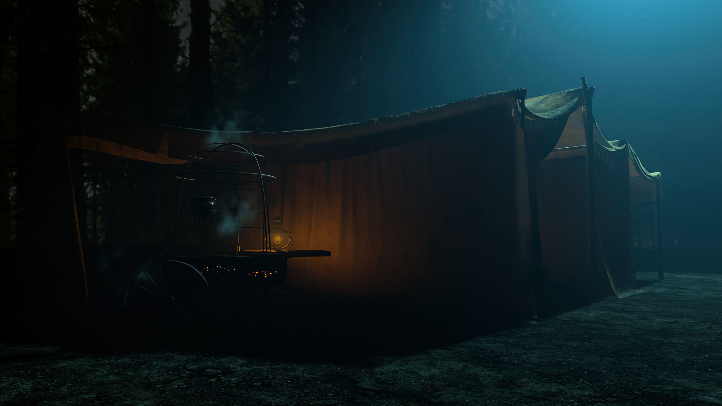 Camping tent with props Low-poly 3D model_7