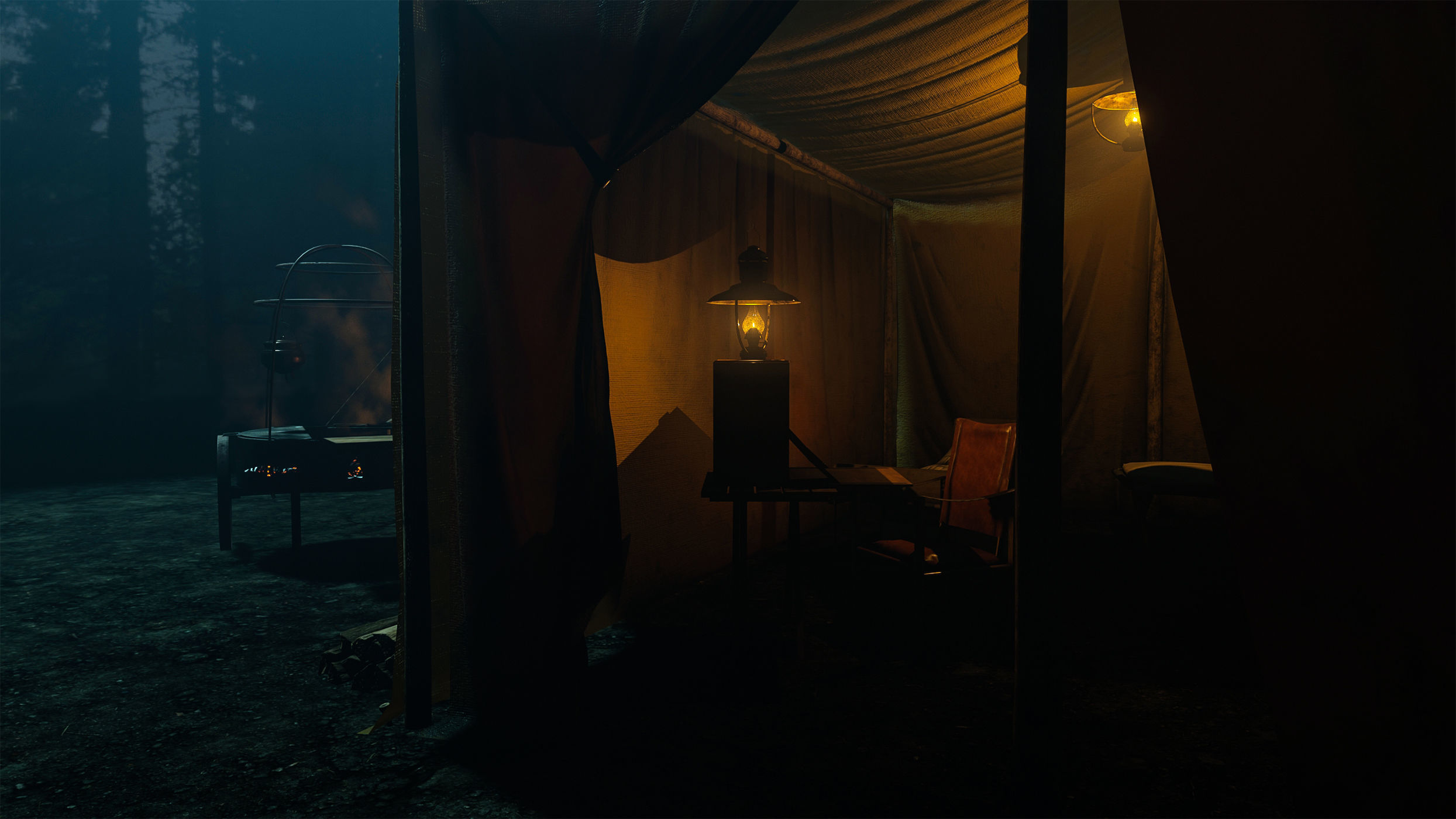 Camping tent with props Low-poly 3D model_12