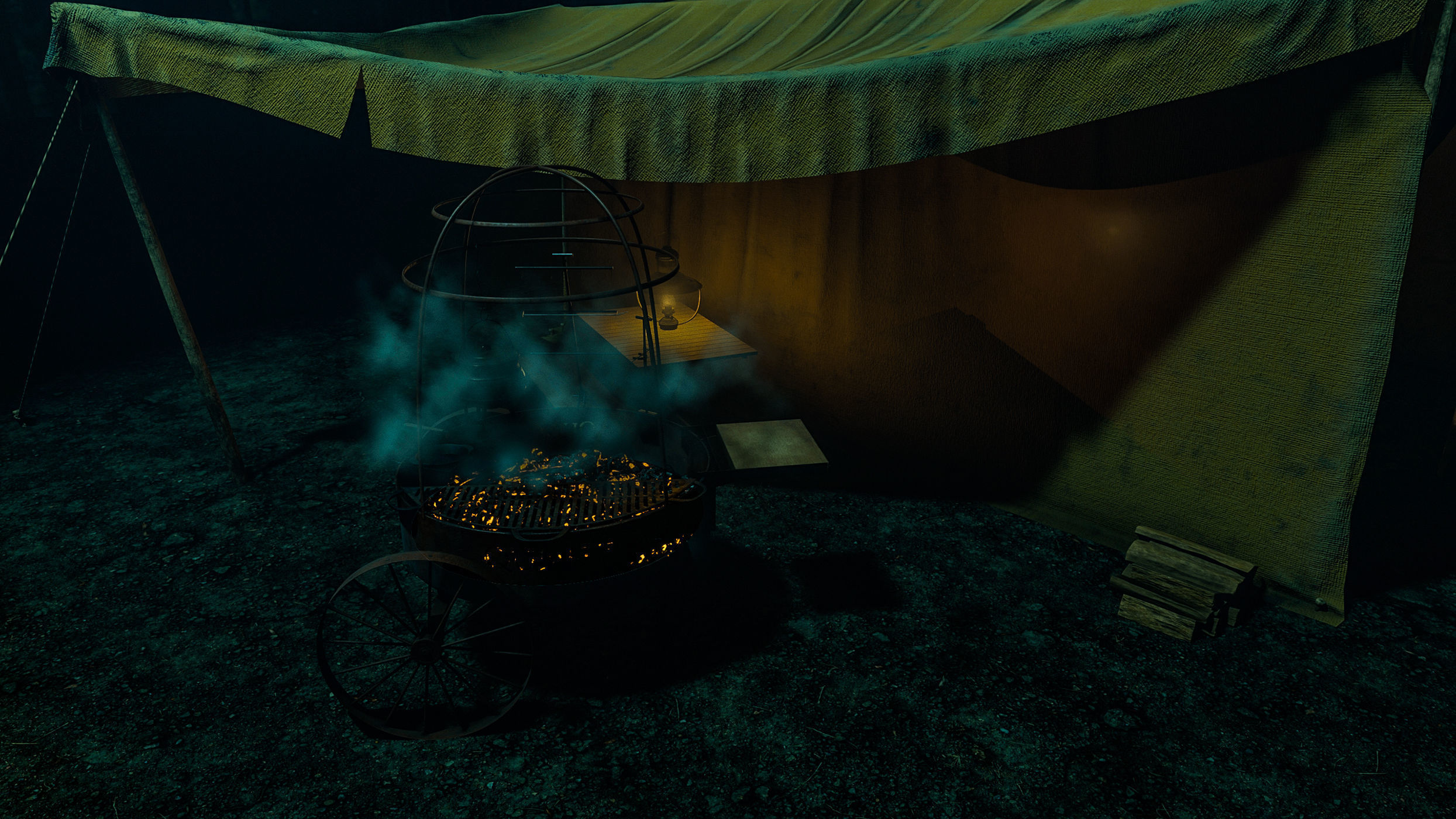 Camping tent with props Low-poly 3D model_9