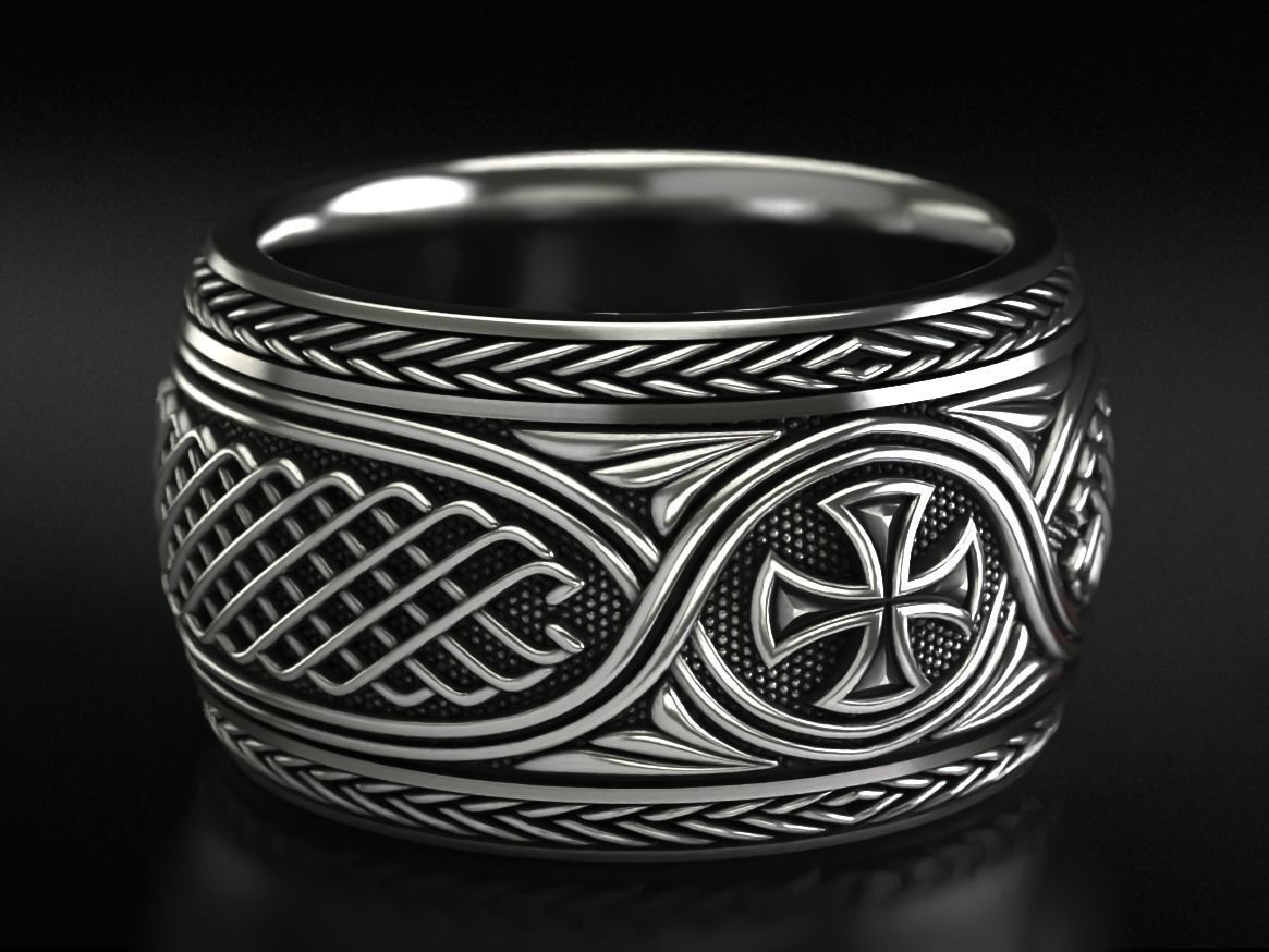 Ancient ring with patterns and a cross 769 3D print model_3