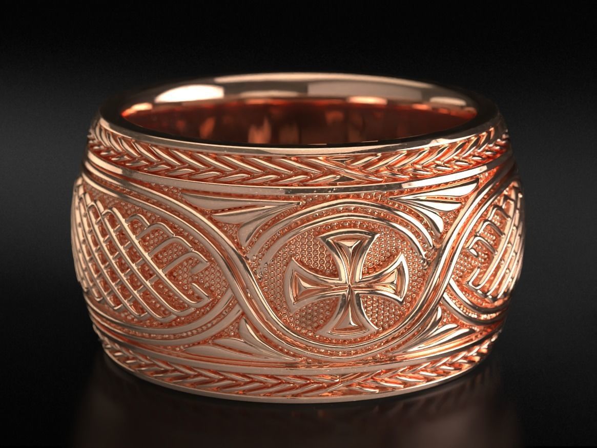 Ancient ring with patterns and a cross 769 3D print model_7