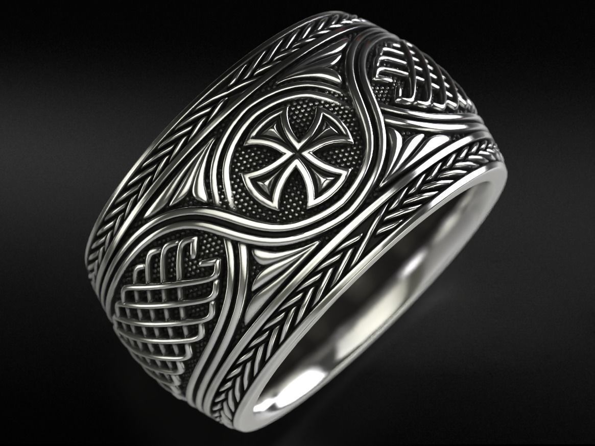 Ancient ring with patterns and a cross 769 3D print model_10