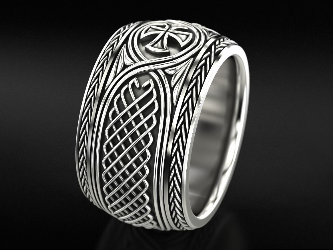 Ancient ring with patterns and a cross 769 3D print model_2