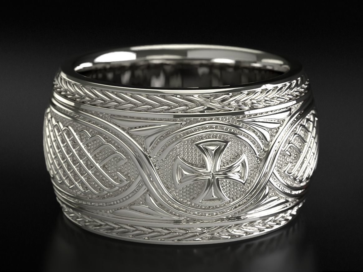 Ancient ring with patterns and a cross 769 3D print model_4