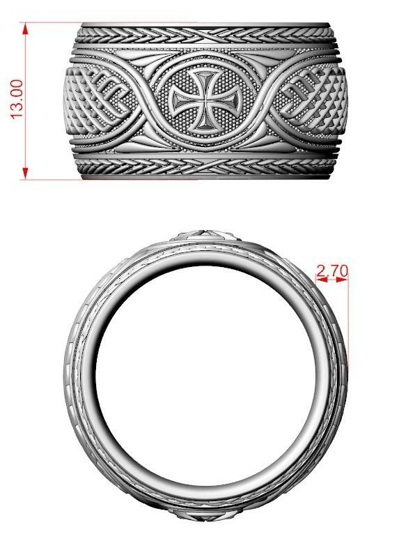 Ancient ring with patterns and a cross 769 3D print model_13
