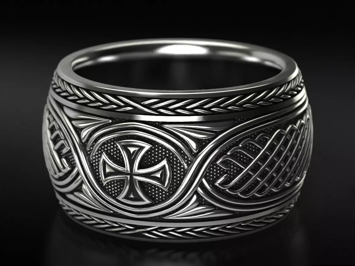 Ancient ring with patterns and a cross 769 3D print model_0