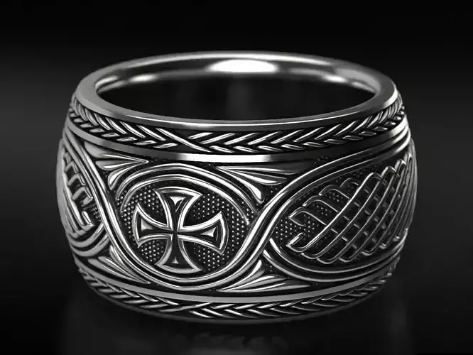 Ancient ring with patterns and a cross 769 3D print model