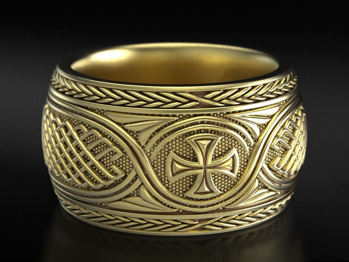 Ancient ring with patterns and a cross 769 3D print model_6