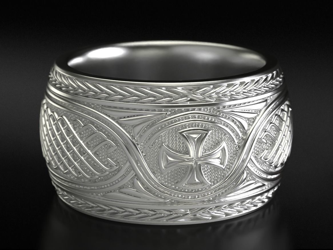 Ancient ring with patterns and a cross 769 3D print model_5