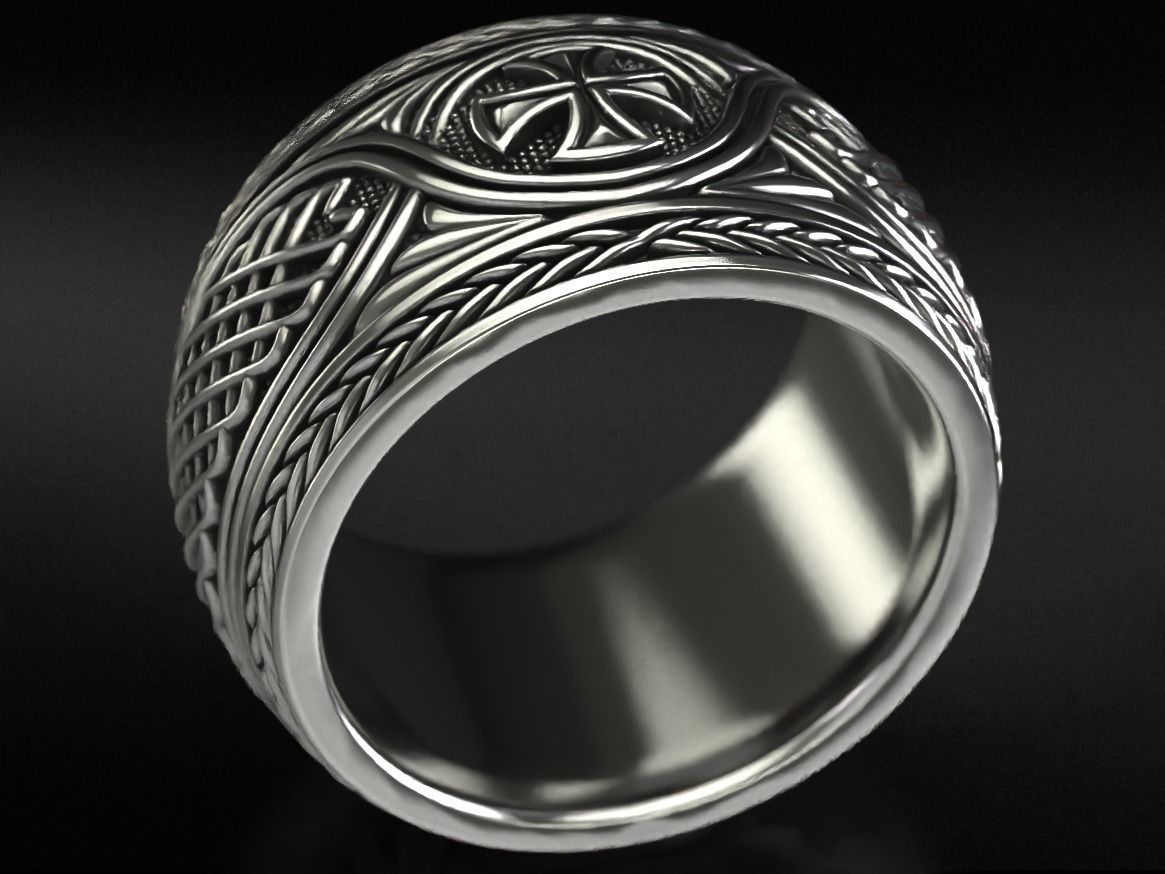 Ancient ring with patterns and a cross 769 3D print model_12