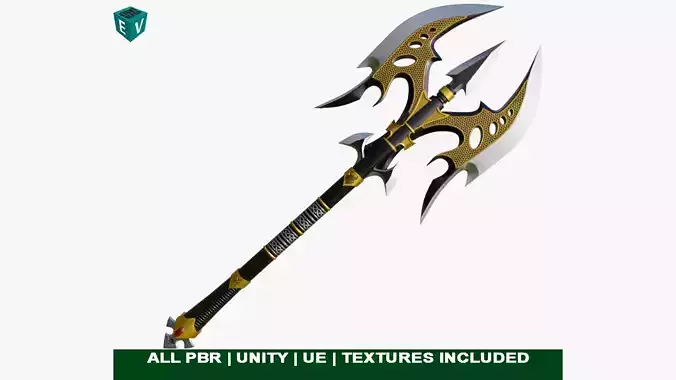 Battle Axe 01 Golden All PBR Unity UE Textures Included Low-poly 3D model