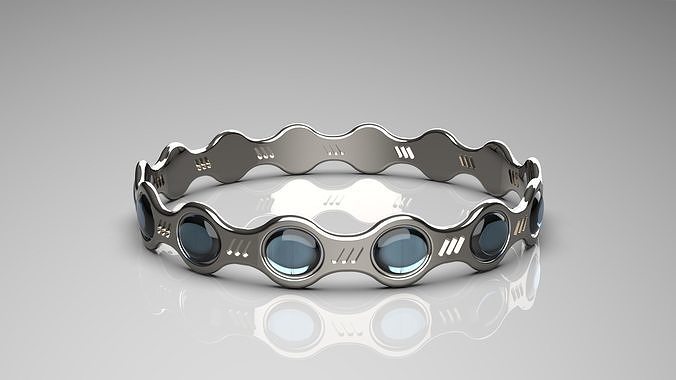 Bracelet silver ring with stones 3D model