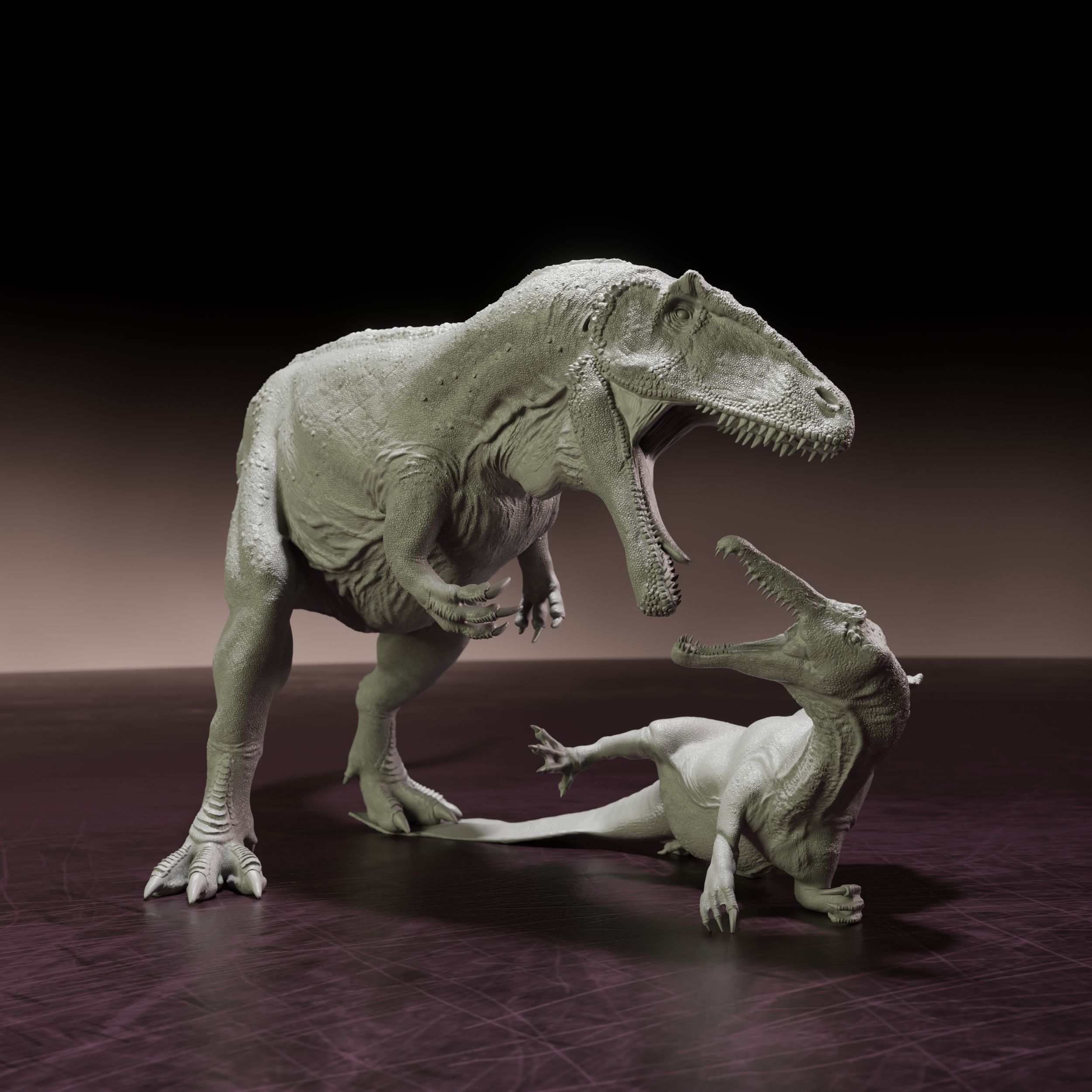Carcharadontosaurus attack Spinosaurus - pre-supported dinosaur 3D print model_1