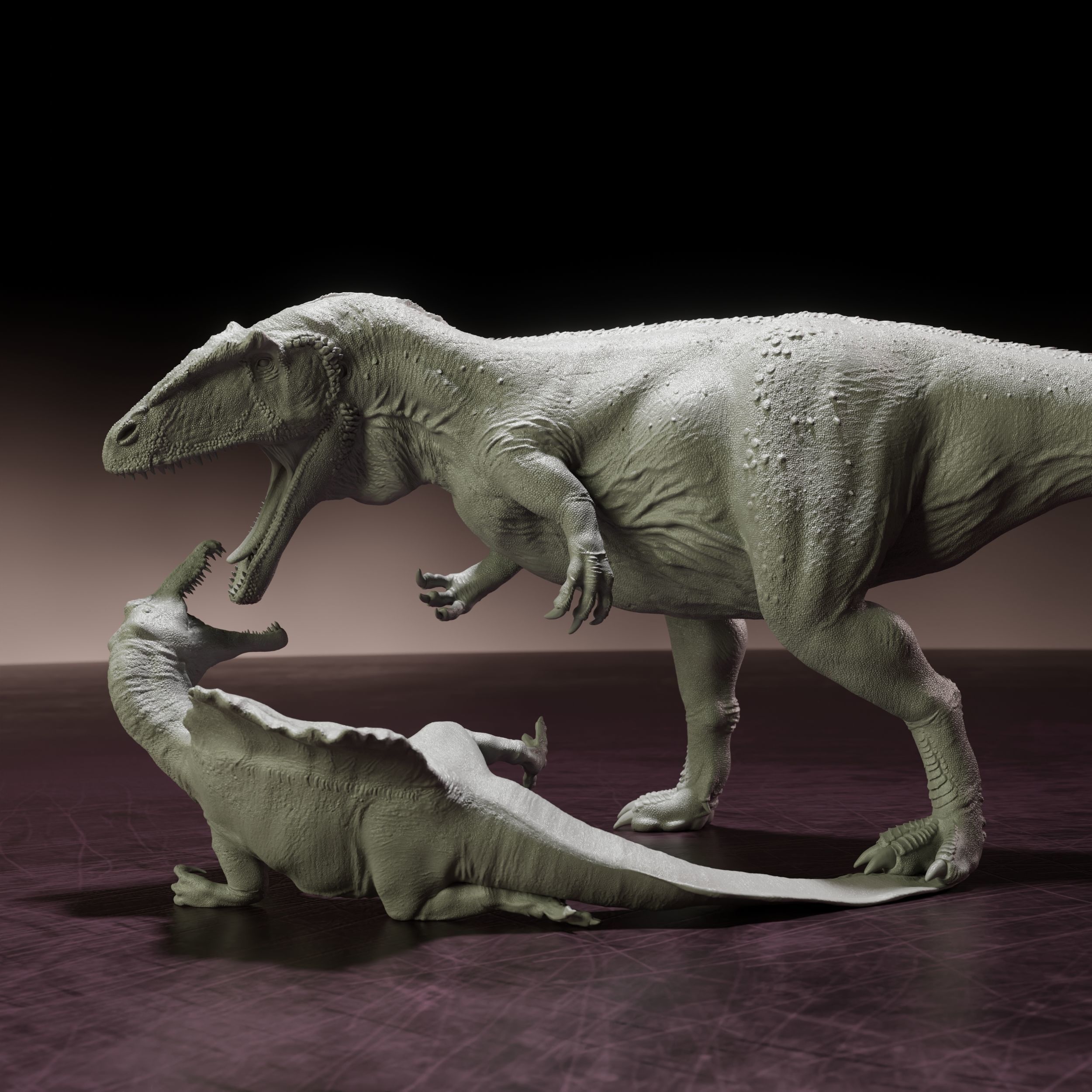 Carcharadontosaurus attack Spinosaurus - pre-supported dinosaur 3D print model_6