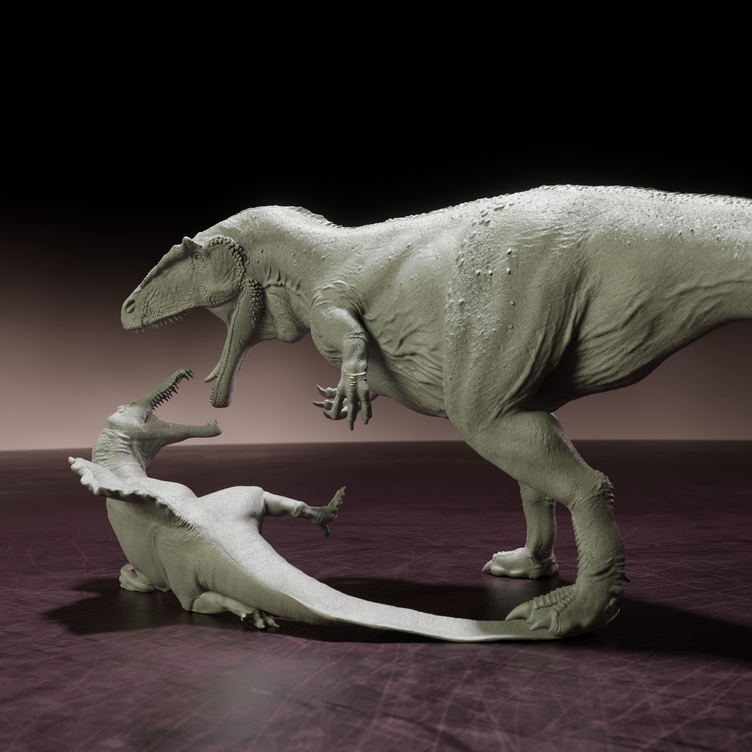 Carcharadontosaurus attack Spinosaurus - pre-supported dinosaur 3D print model_7