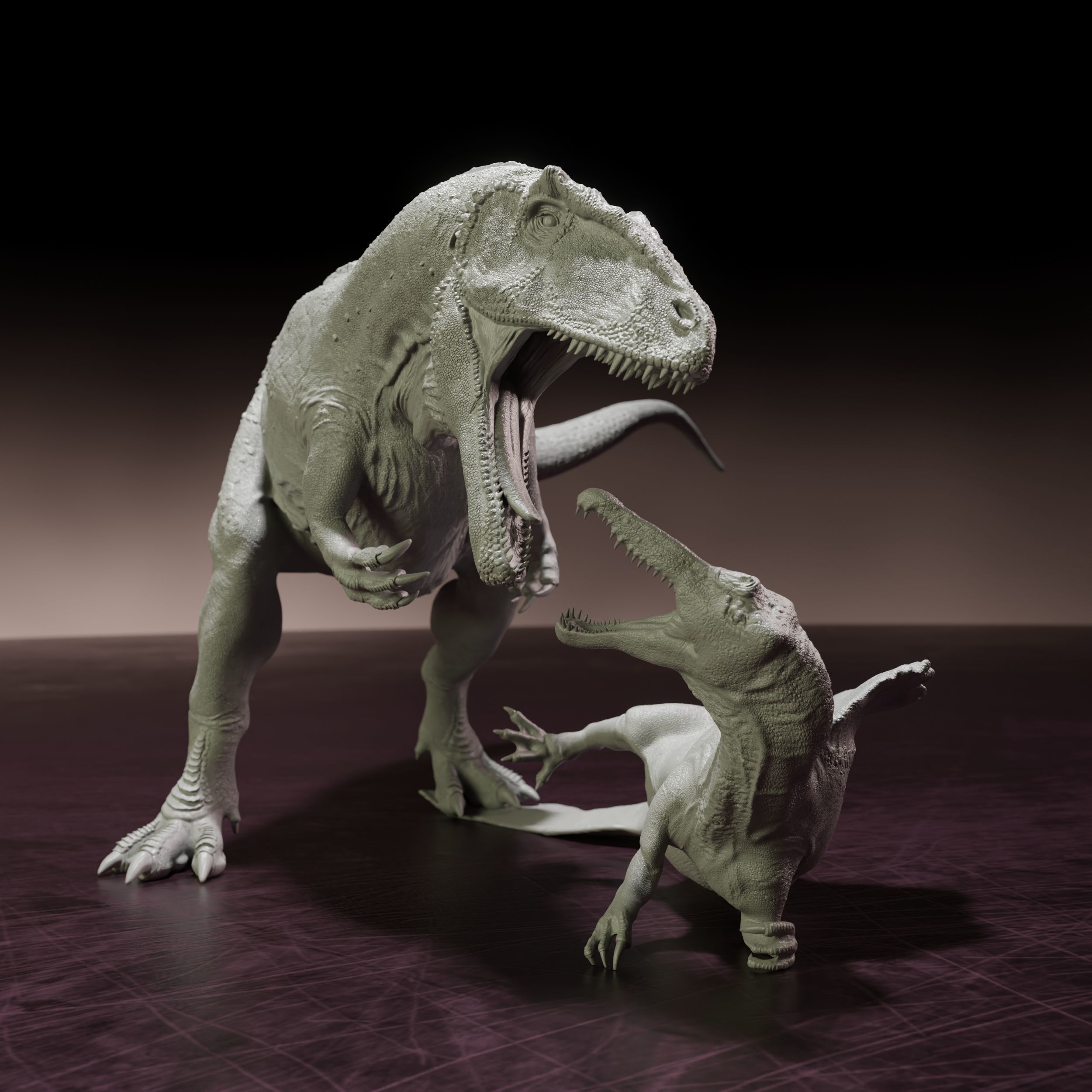 Carcharadontosaurus attack Spinosaurus - pre-supported dinosaur 3D print model_5