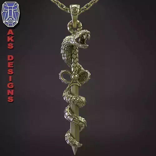 Pendant biker jewelry snake and sword v1 