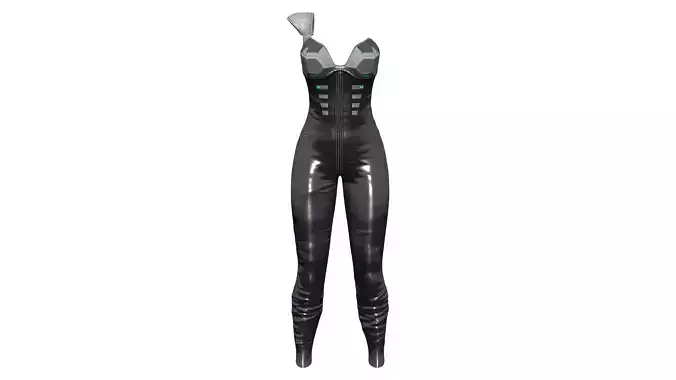 Armoured Breasts Cup Black Leather Suit