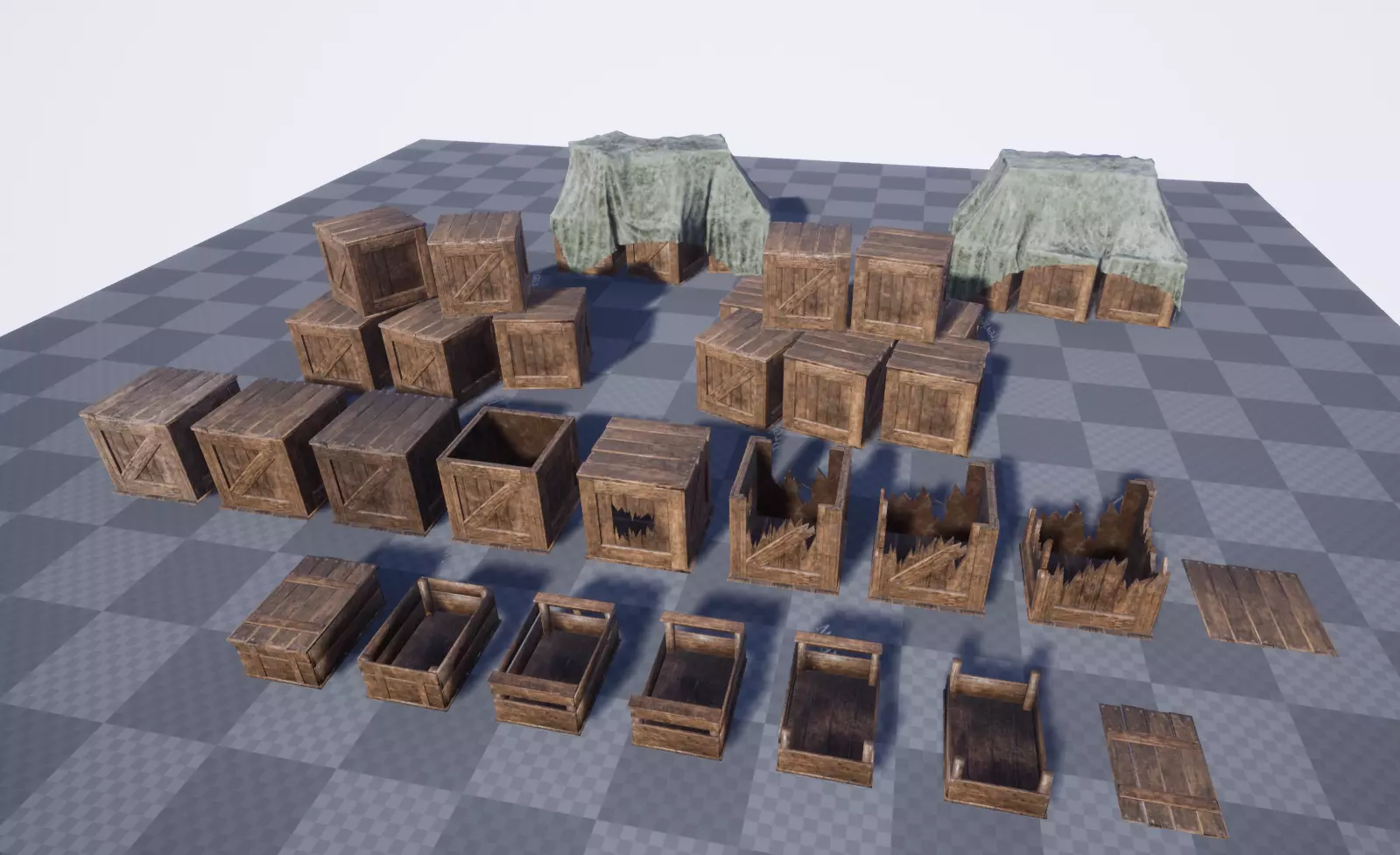 Wooden Crates Set Low-poly 3D model_0