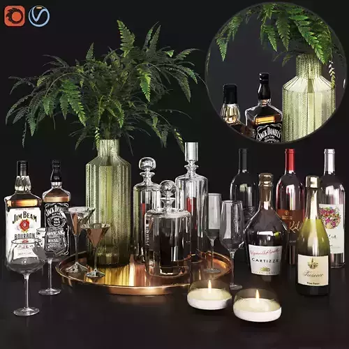 Drinks set alcoholic drinks Low-poly 3D model