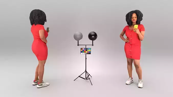 Attractive woman in dress using smartphone 381