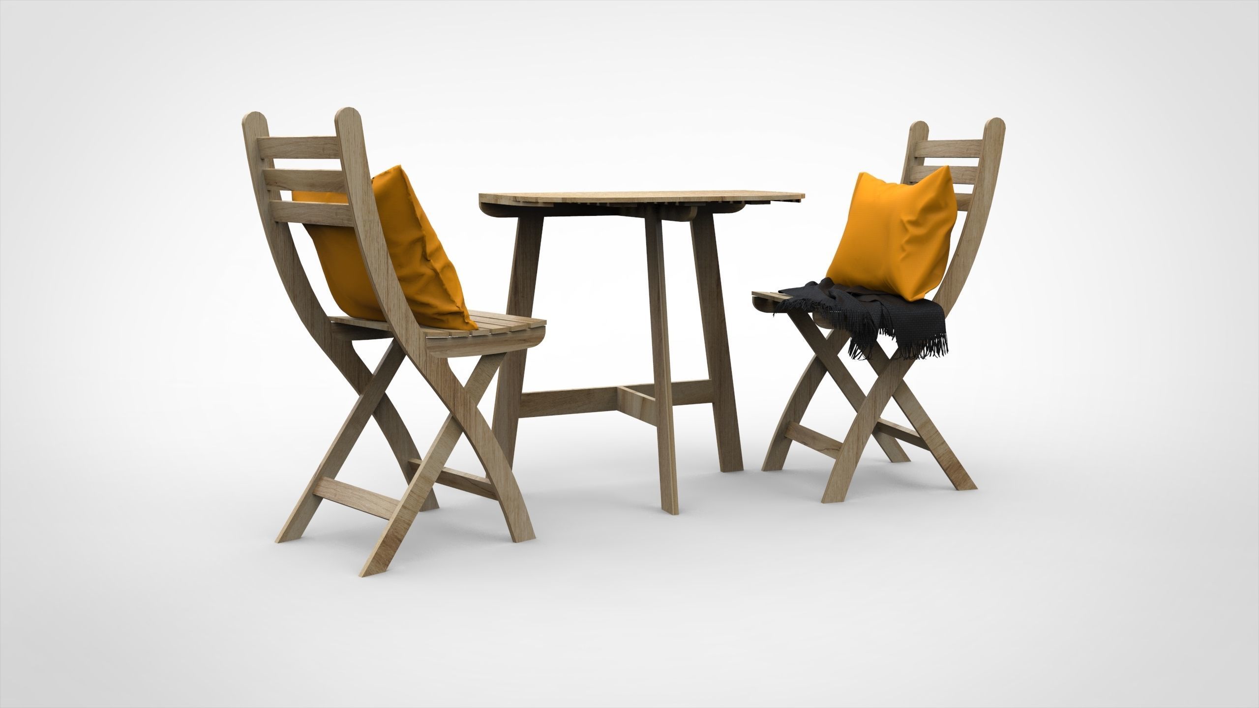 Ikea outdoor wooden Coffee table and chairs 3D model CGTrader