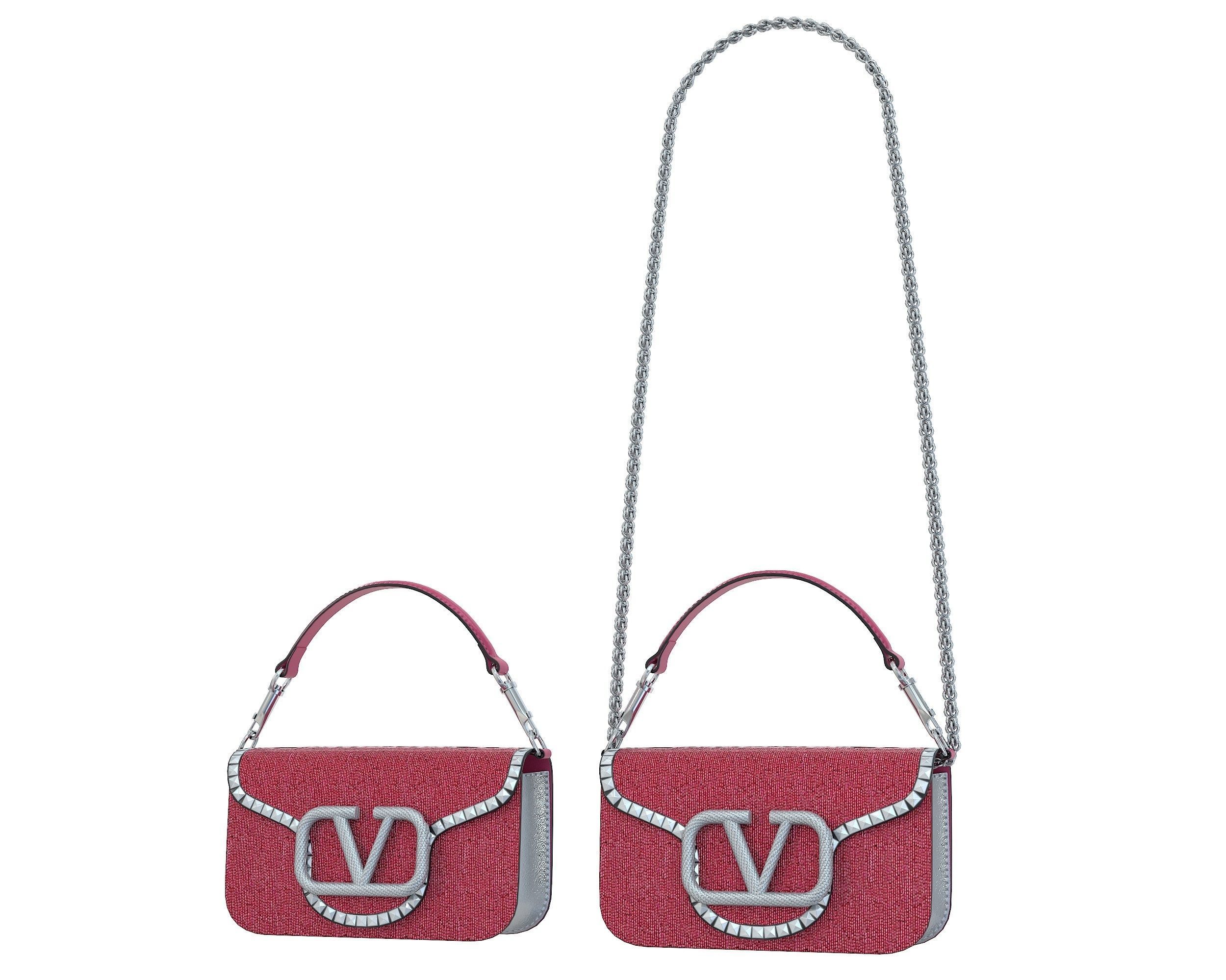 Valentino Garavani Loco Embroidered Crystal Shoulder Bag Pink Low-poly 3D model_1