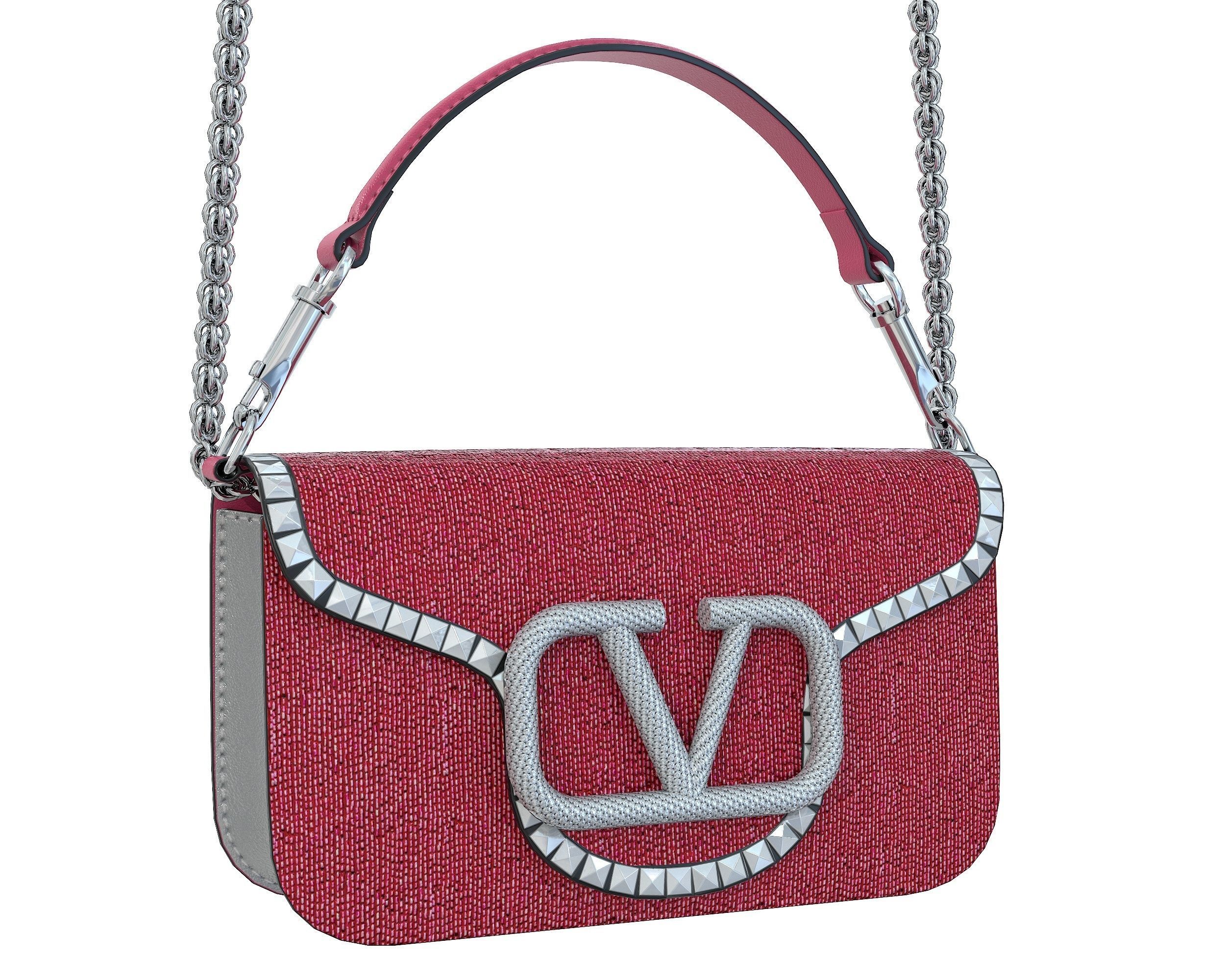 Valentino Garavani Loco Embroidered Crystal Shoulder Bag Pink Low-poly 3D model_2