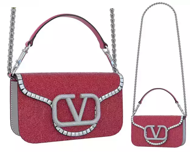 Valentino Garavani Loco Embroidered Crystal Shoulder Bag Pink Low-poly 3D model
