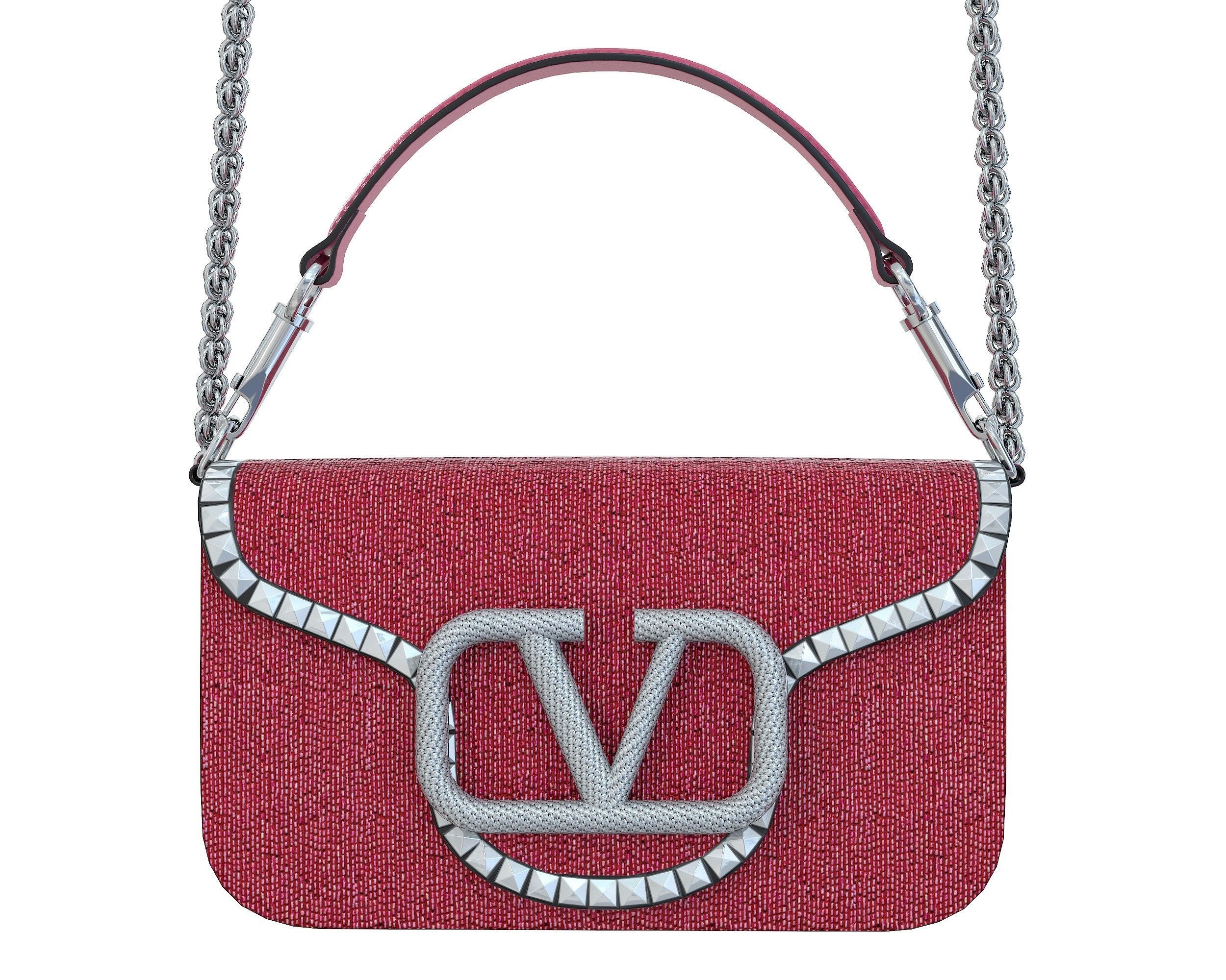Valentino Garavani Loco Embroidered Crystal Shoulder Bag Pink Low-poly 3D model_6