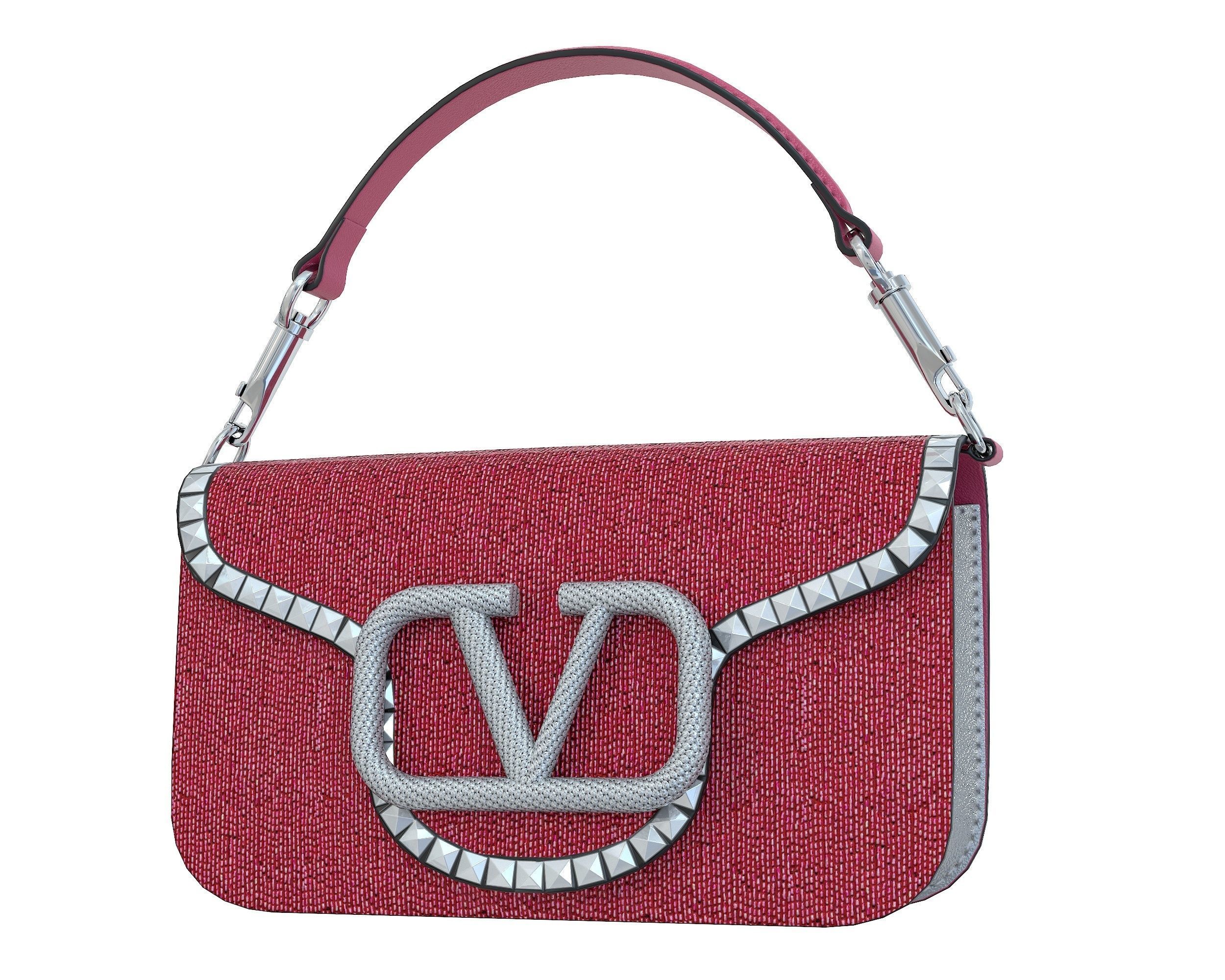 Valentino Garavani Loco Embroidered Crystal Shoulder Bag Pink Low-poly 3D model_7
